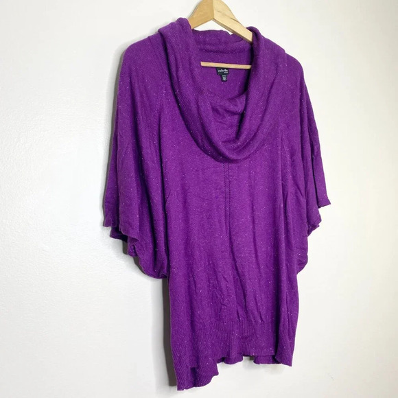 Rafaella Woman Purple Sparkle Cowl Neck Bat Wing Sweater Plus Size 1X Metallic - Picture 4 of 11